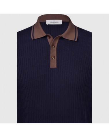 Polo in maglia a trecce blu Gran Sasso