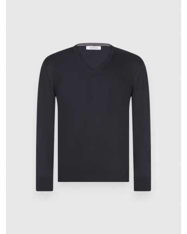 Maglia V lana merinos Gran Sasso blu
